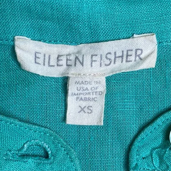 Eileen Fisher Long Sleeve Green Irish Linen Shirt Size XS - Picture 5 of 7